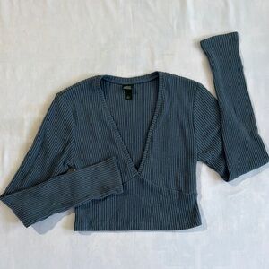 Wild Fable Deep V-Neck Ribbed Crop Top - Gray